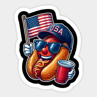 4th of July Hotdog Funny Fourth of July Patriotic USA Flag Sticker